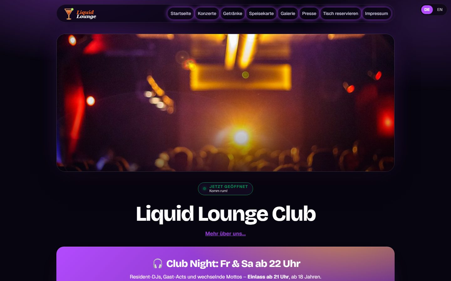 Beispiel-Website eines Clubs, gebaut mit GastroCMS