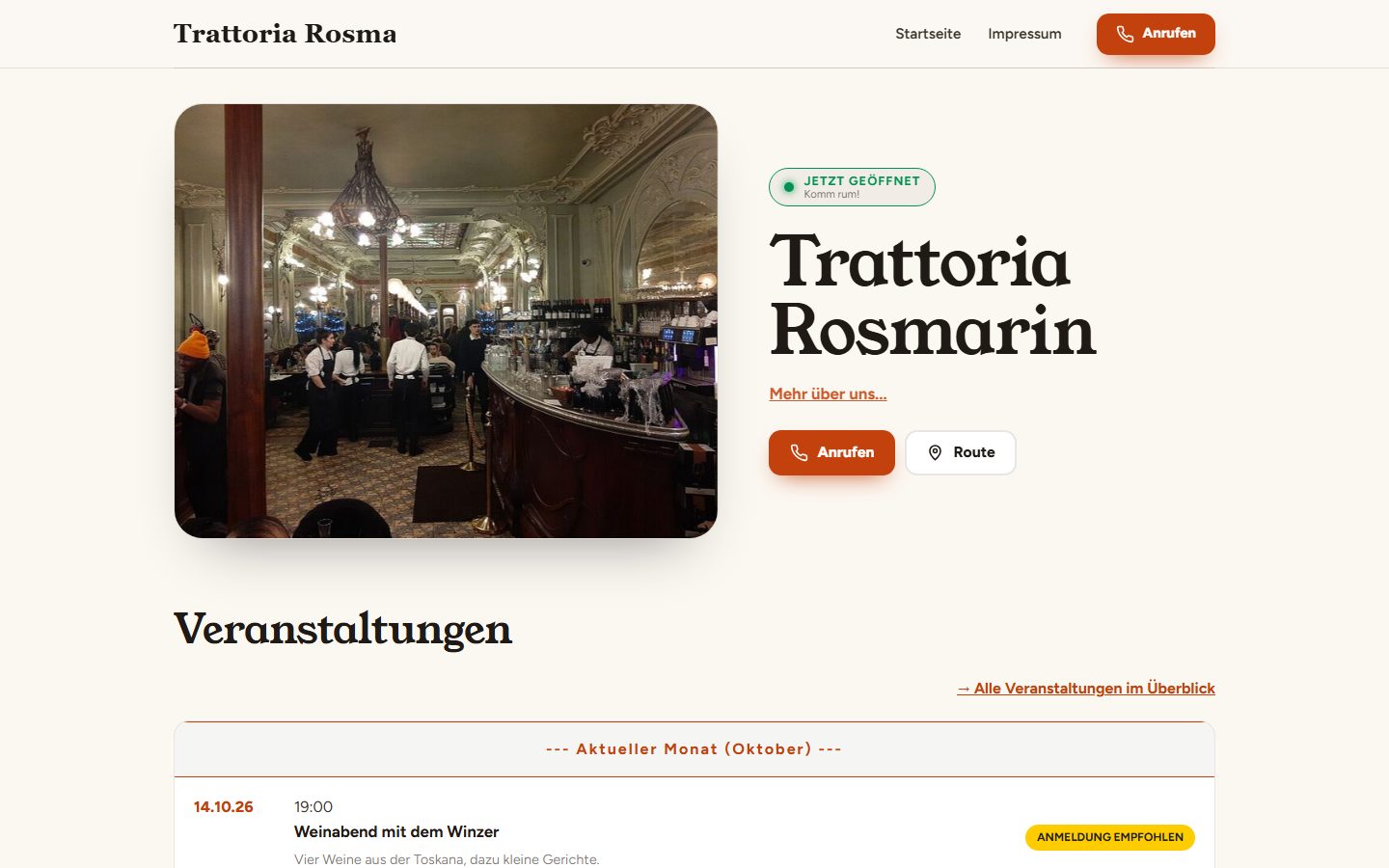 Beispiel-Website eines Restaurants, gebaut mit GastroCMS